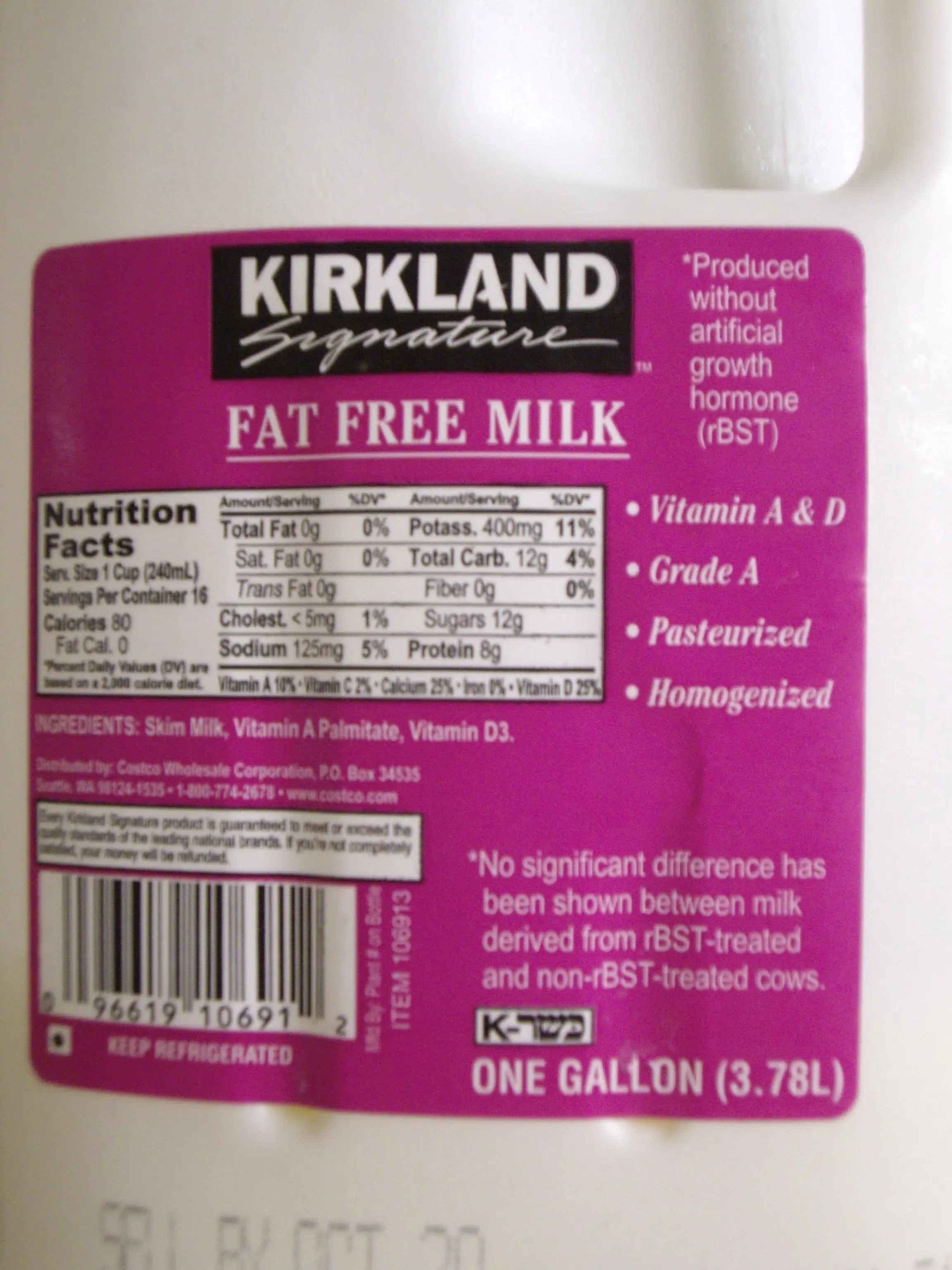 Comparing Kirkland Low Fat Milk to Other Brands