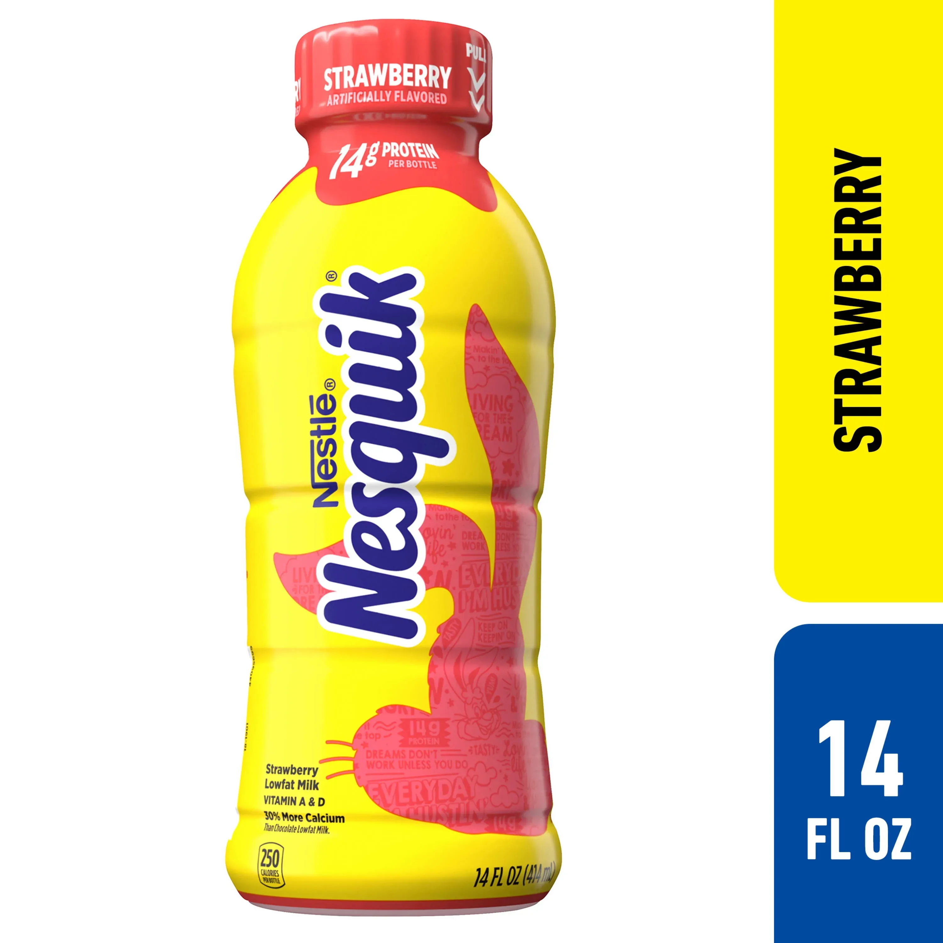Picking the best strawberry low fat milk on the shelf.